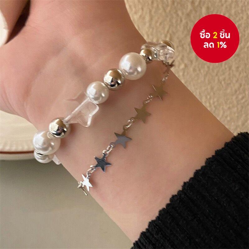 สร้อยข้อมือลูกปัดมุกดาวสไตล์ฮาราจูกุย้อนยุคสําหรับผู้หญิงเครื่องประดับวินเทจ