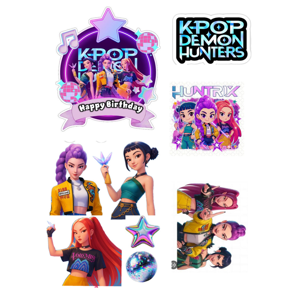 Kpop Demon Hunter เค้ก Topper กระดาษเคลือบเงา | ท็อปเปอร์ KPOP DEMON HUNTER ชื่อที่กําหนดเอง