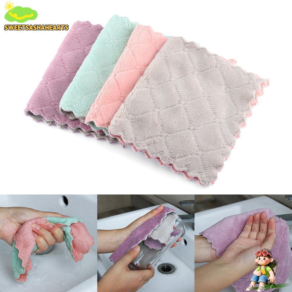 SWEETSASHA 1/5PCS ผ้าขนหนูทําความสะอาดบนโต๊ะอาหารจานไมโครไฟเบอร์ Super ดูดซับห้องครัวผ้าสะอาด