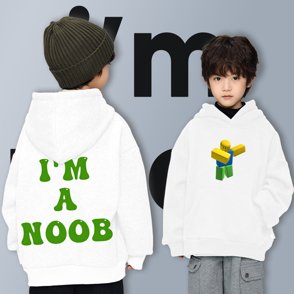 I Am Noob Cotton แขนยาว Hoodie เด็ก Hoodie Cotton Kid'hoodie พิมพ์น่ารักไม่มีการย้อมสี ไม่มีการเปลี่