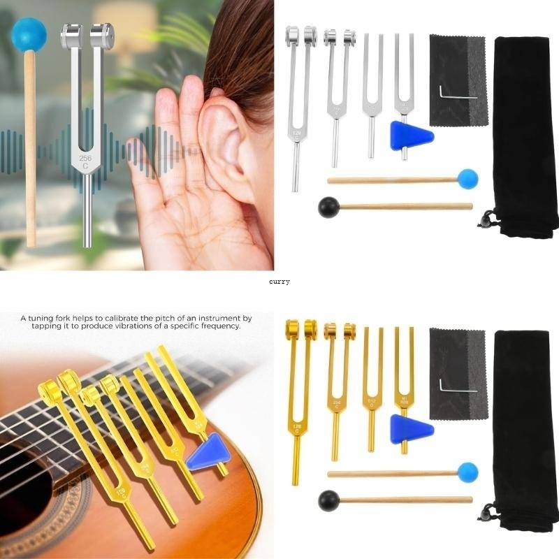Cuy 4-Piece Tuning Fork Set 128Hz To 528Hz With Hammer And Cleaning Cloth