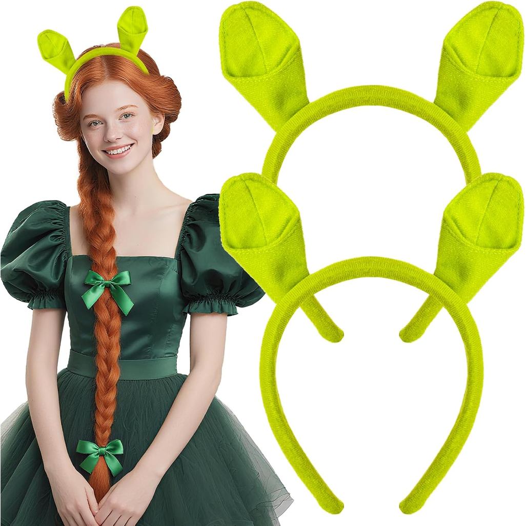 Dshengoo ฮาโลวีนสีเขียว Ogre หูแถบคาดศีรษะชุดเครื่องแต่งกายมนุษย์หมาป่าผู้ใหญ่, Monster Wolf หูคอสเพ