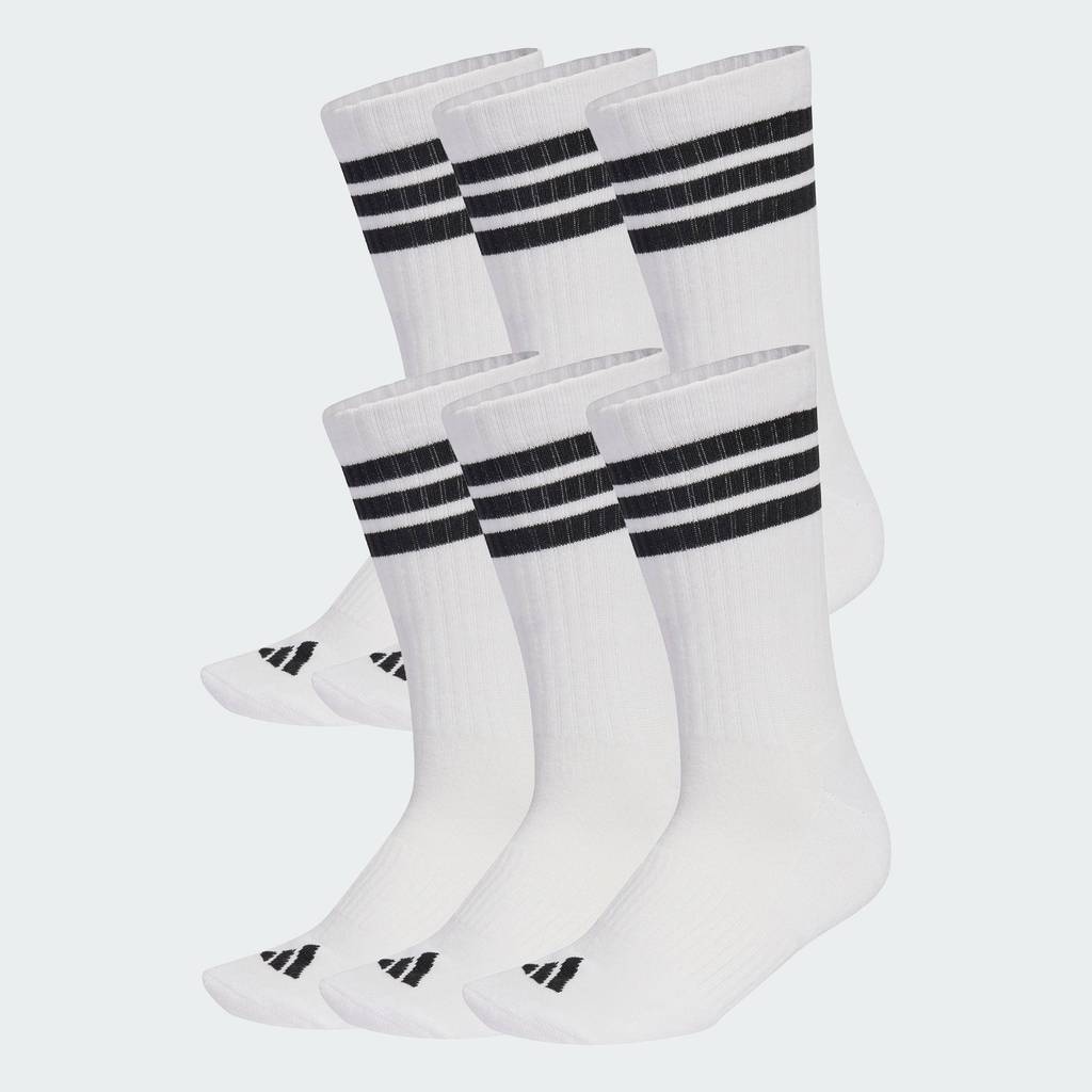 adidas Lifestyle 3-Stripes Essentials Cushioned Crew Socks 6 Pair Pack Unisex White KE5492