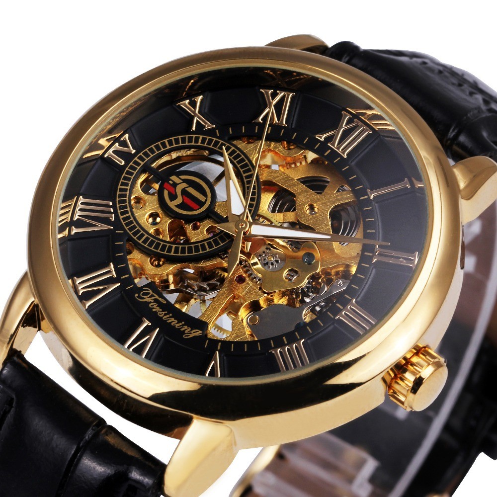 Forsining Mens Fashion Retro Hollow Through Mechanical Manual Mechanical Mens Bussness Watch