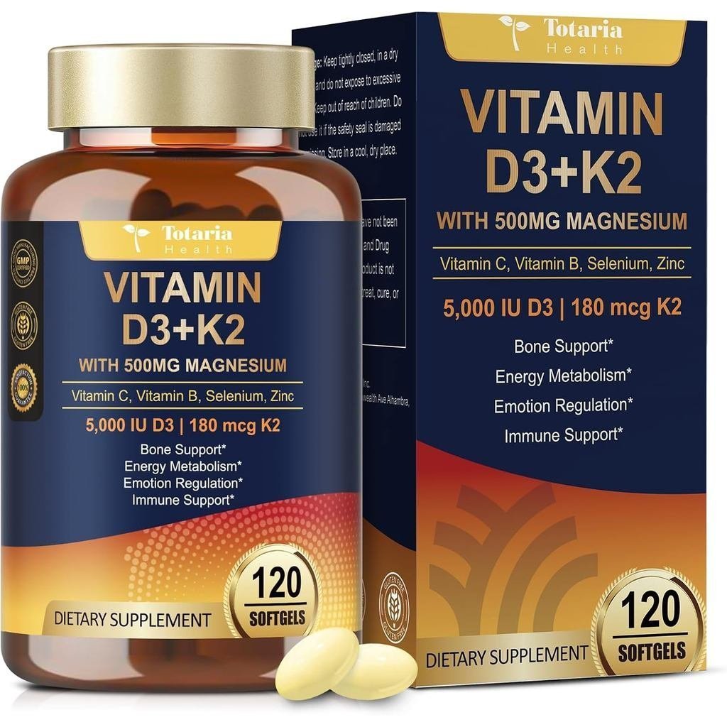 9-in-1 Magnesium Glycinate 500mg + Vitamin D3 5000 IU & K2 Complex - การดูดซึมสูง - ความเครียดเพื่อส