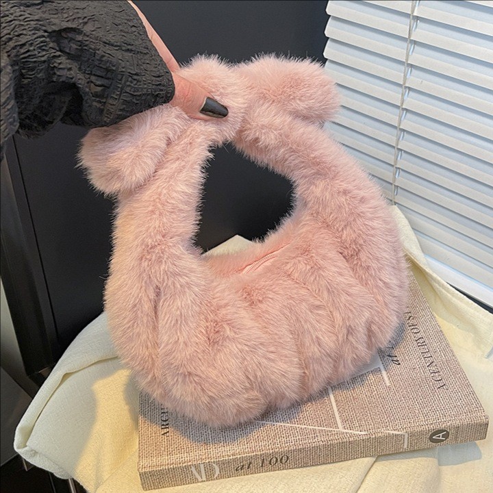 Fresh Cute Furry Bag Women 2025 Winter New Style All-Match Fashion Handbag Temperament Dumpling Bag