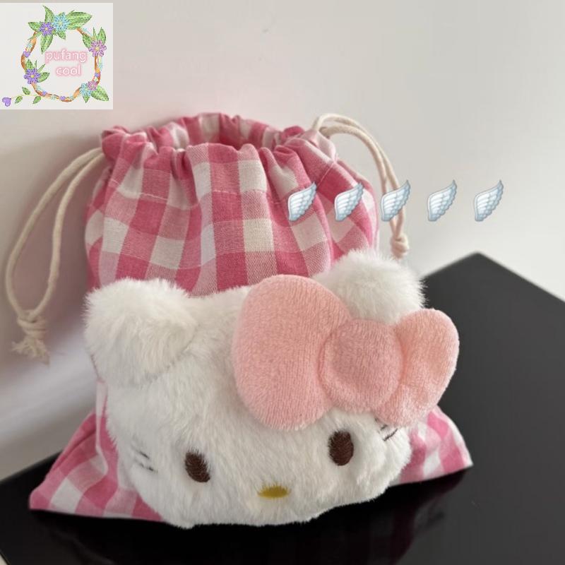 PUCOOL Hello Kitty กระเป๋าถือ.Drawstring สำหรับเก็บเครื่องสำอางและของใช้ส่วนตัว