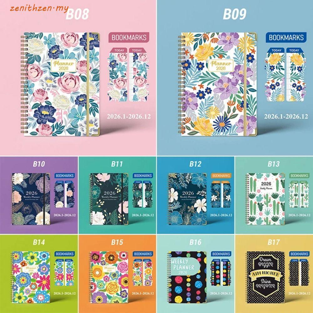 โน๊ตบุ๊ค ZENITHZEN, แท็บรายเดือน 365 วัน, สมุดบันทึกแบบม้วน 2026 Edition 2026 A5 Size Daily Planner 