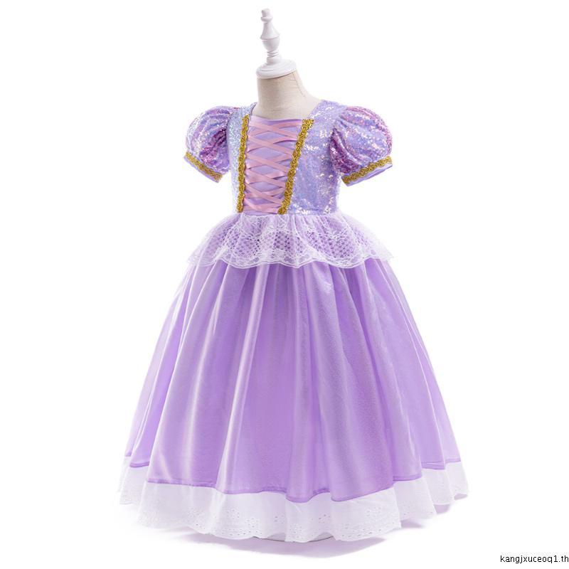 Mqatz ชุดเดรสคอสเพลย์เจ้าหญิง ปักเลื่อม สีม่วง แฟนตาซี สําหรับเด็กผู้หญิง SMR065