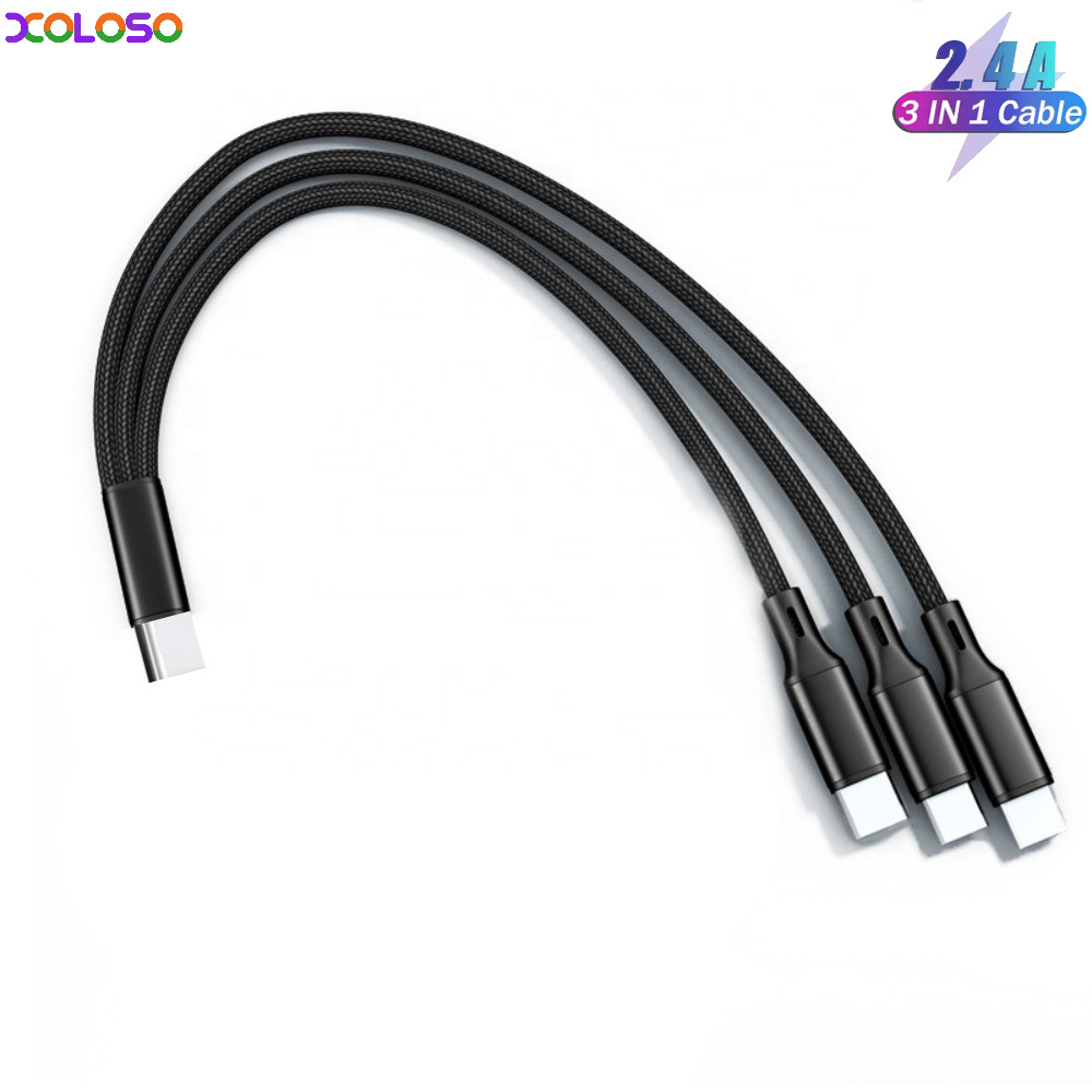 PD 20cm Multi USB C Fast Charging Cable 3 in 1 2A Data Cord Charger Type C to 3 Type C for Samsung H