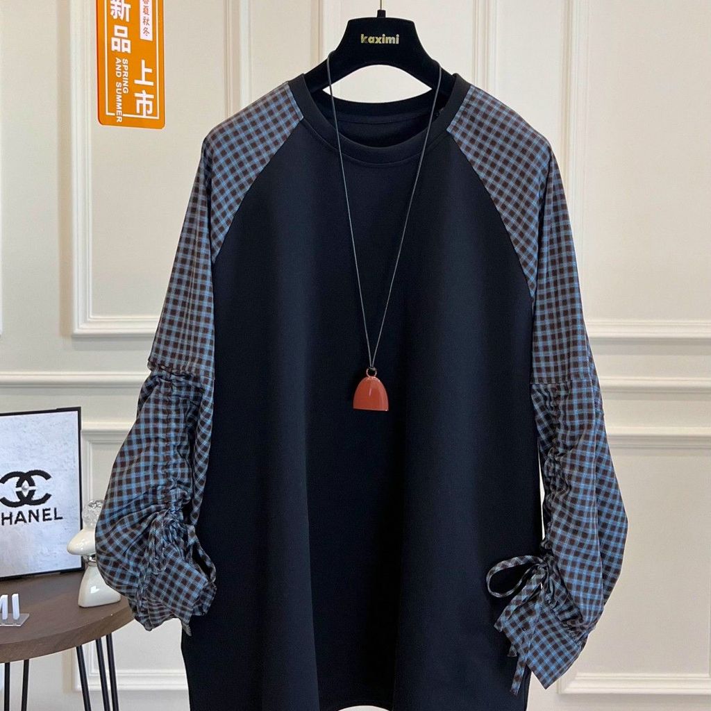 High-End สินค้ายุโรป 2025 ฤดูหนาวสไตล์ใหม่รอบคอลายสก๊อต Contrast สี Drawstring Design Niche เสื้อแขน