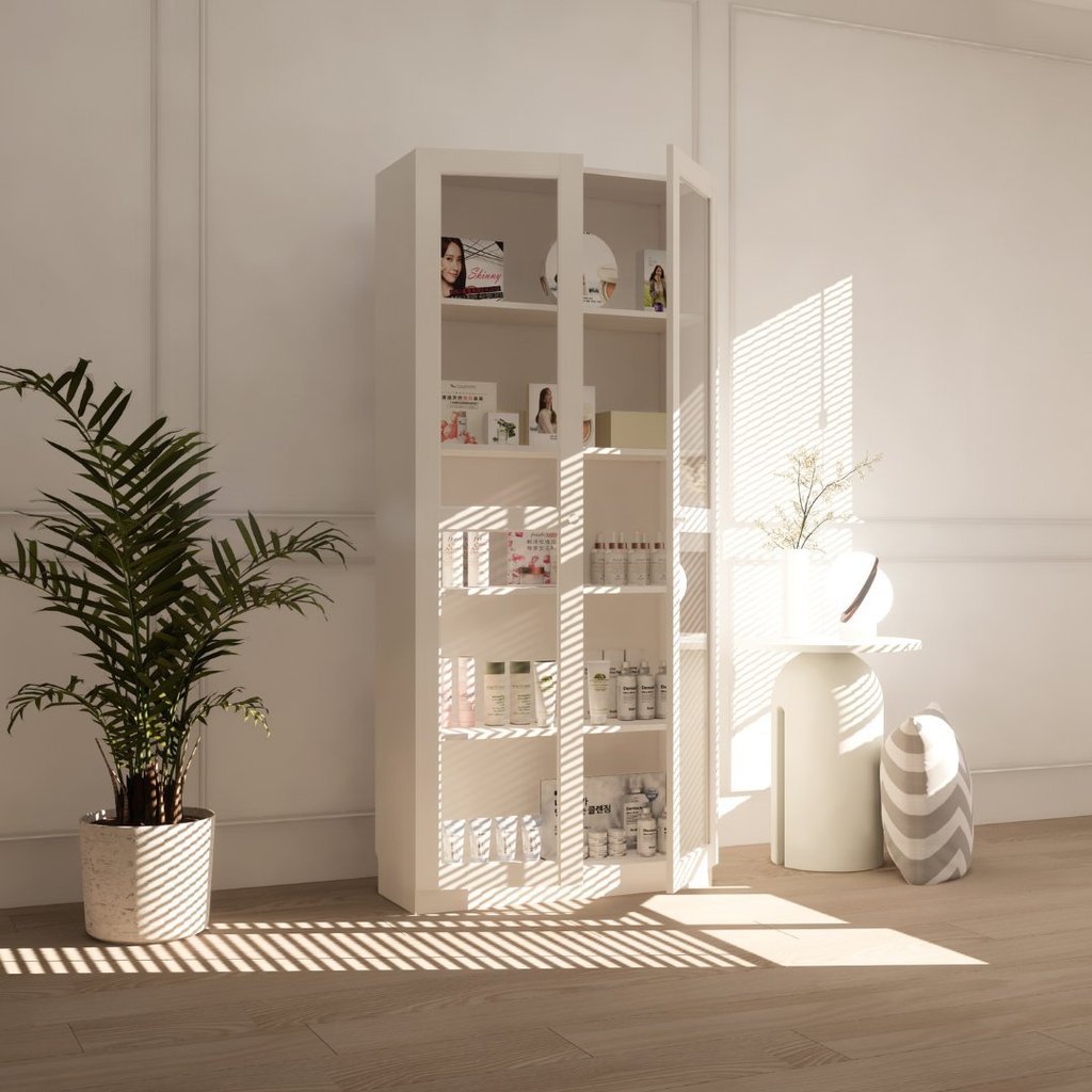 Looms ตู้โชว์บานกระจก ขนาด 80 ซม. รุ่น GLAZIA สีขาว (80x31.6x180 ซม.)  แบรนด์ LOOMS - รูปที่ 4