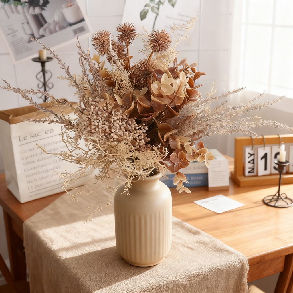 ความงามประดิษฐ์ดอกไม้แห้งช่อดอกไม้ Nordic ตกแต่งบ้าน Eucalyptus Dandelion ผ้าไหมปลอมพืชงานแต่งงาน Centerpiece Vintage Rustic การถ่ายภาพ Props Arrange