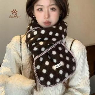 [แฟชั่น] ผ้าพันคอสองด้านลายจุดบล็อกสีสไตล์เกาหลีสําหรับผู้หญ…