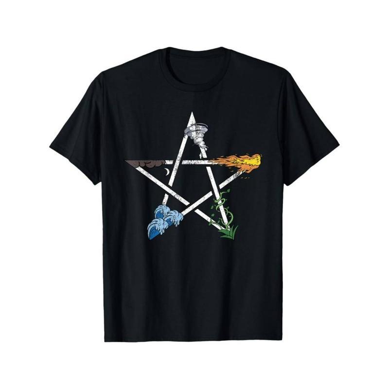 ทีเชิ้ตกราฟิก [Pagan Witchcraft Wicca Tee] ทีเชิ้ตผู้ชาย Pagan Witchcraft Wicca - ดีไซน์ดาวห้าแฉก อา