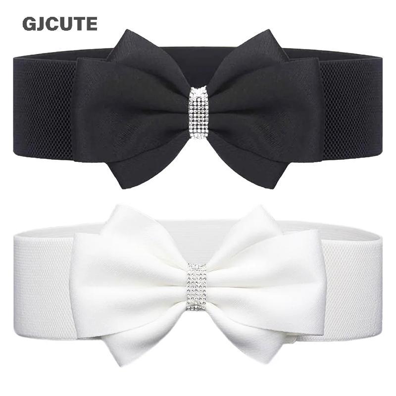 GJCUTE เข็มขัดยืดหยุ่นสำหรับผู้หญิง ออกแบบมาพร้อมโบว์และคริสตัล เพื่อสวมใส่ในงานแต่งงานหรือการใช้งานประจำวัน