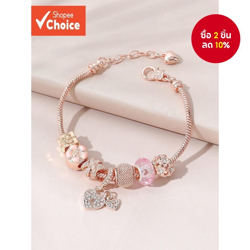 ของขวัญ 1 ชิ้น & ดอกไม้โลหะอีพ็อกซี่ & มงกุฎ & strass ล็อค heart charm สร้อยข้อมือทองเหลืองน่ารัก&แฟชั่นสําหรับเด็กผู้หญิง/ผู้หญิงสําหรับตกแต่งทุกวัน & วาเลนไทน์