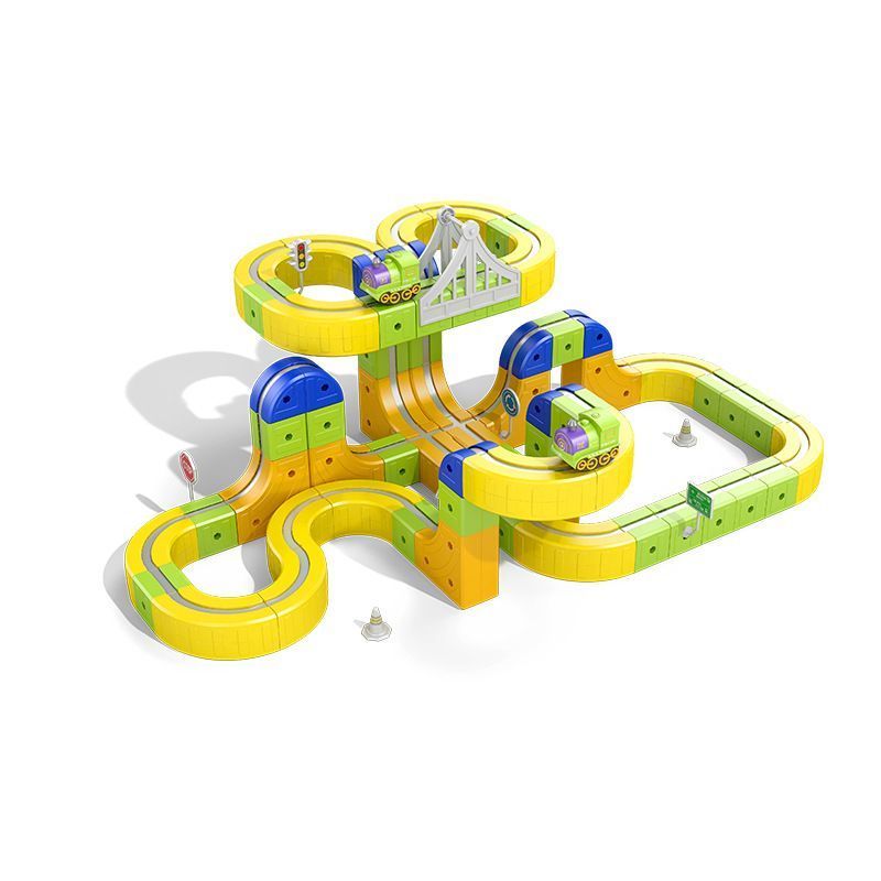 ของเล่นเด็ก Cube ไฟฟ้ารถไฟขนาดเล็ก High-Rail Magnetic Rail รถ DIY ประกอบบล็อกตัวต่อ