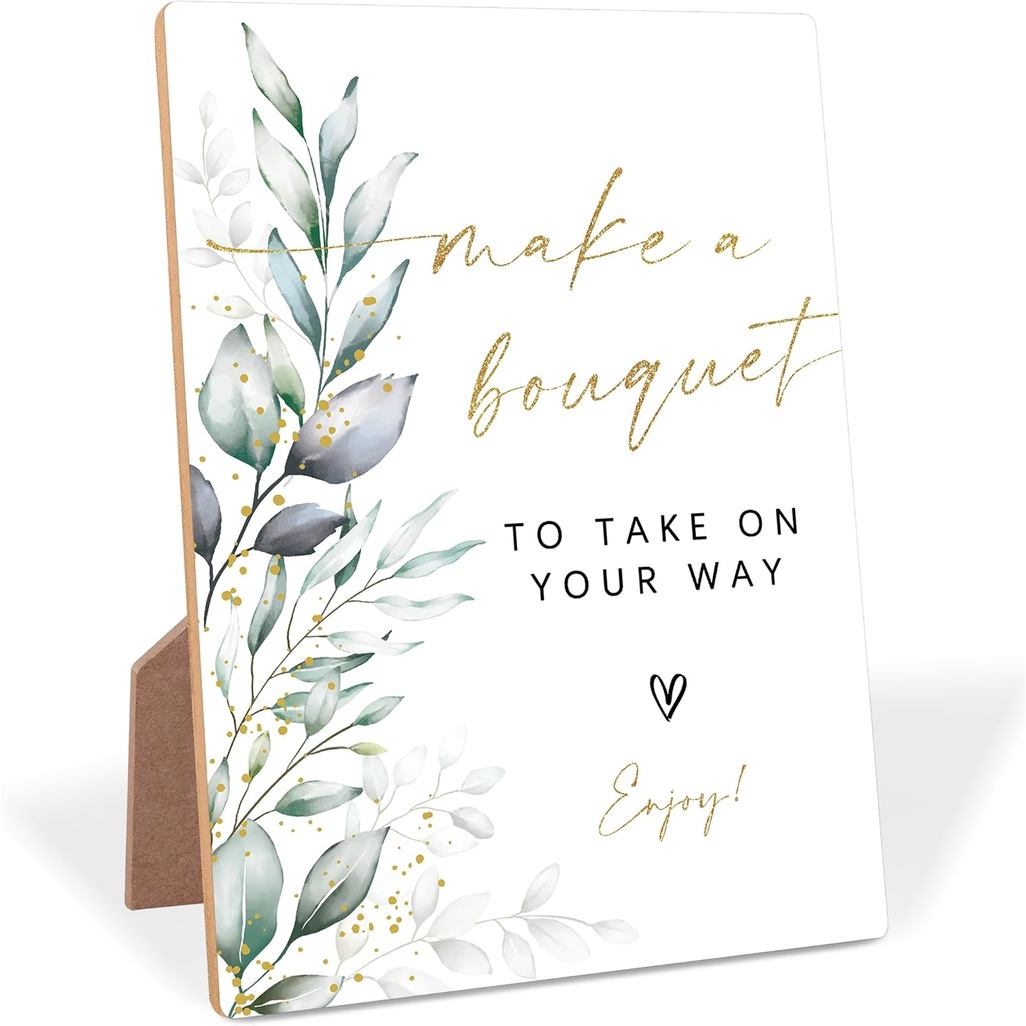 Greenery Wooden Wedding Sign, Make A Bouquet Sign, Floral Bridal Shower Decorations with Stand, Wedd