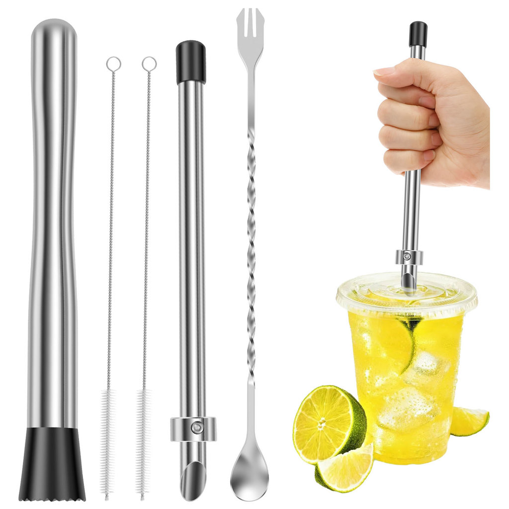 เครื่องมือเจาะฟาง Muddler ฝาพลาสติกฟาง Puncher แปรงสําหรับร้านกาแฟ Lemonade Stand Home SHOPQJC9573