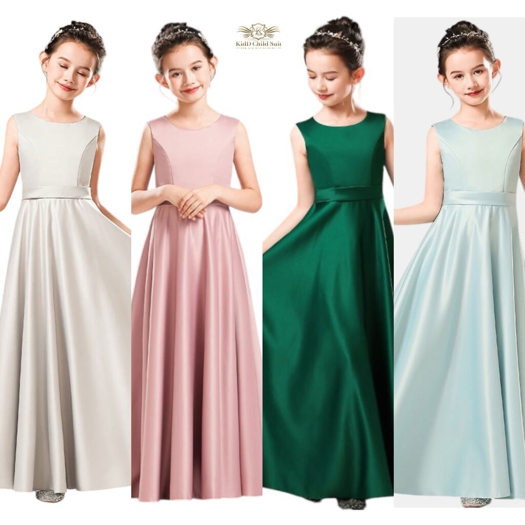 Dress Girls ชุดกระโปรงยาว สีฟ้า สีเงิน สีชมพู สีม่วงพาสเทล สีเขียว Party, Piano Dress, Birthday, ชุดกระโปรงเด็ก ขนาด ...