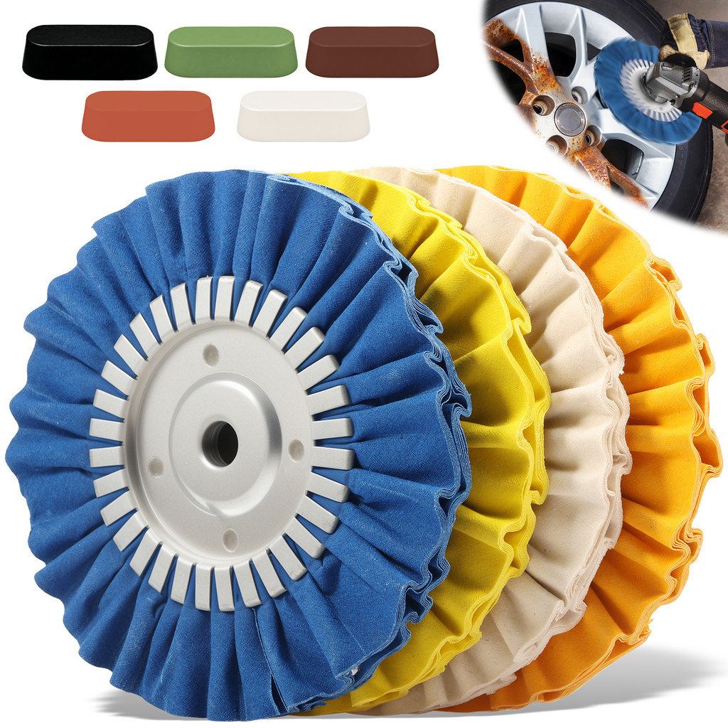 8 "Airway Buffing Wheel บัฟเฟอร์ขัดล้อ 9PCS Polishing Pad และ Compound Kit 5/8" Arbor Hole SHOPQJC4754