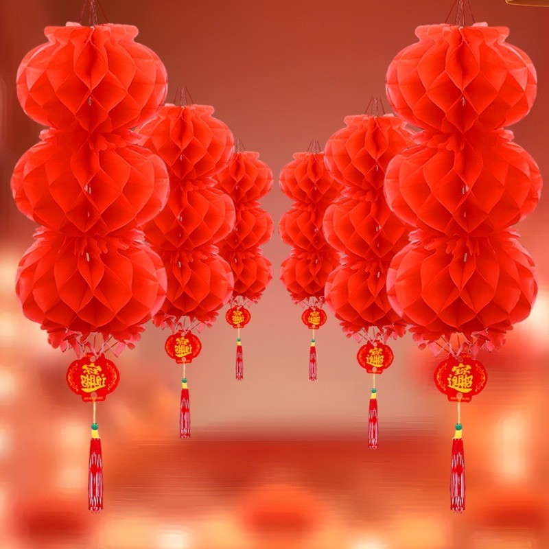 ปีใหม่บ้านแขวนผนังตกแต่งโคมไฟรังผึ้งจีน-เทศกาลฤดูใบไม้ผลิโชคดีจี้-โคมไฟกระดาษสีแดงแบบดั้งเดิม  ﻿ - รูปที่ 4