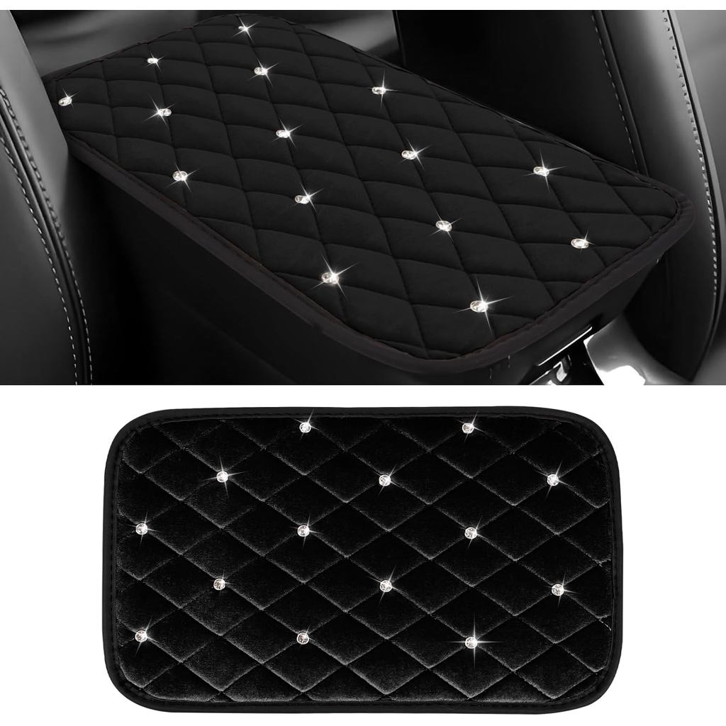 Hovom Bling คอนโซลกลางรถฝาครอบ, 12.6 "7.4 8 "คริสตัล Rhinestone Fluffy ที่วางแขนสําหรับรถยนต์, สบาย 