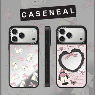 CASENEAL Graffiti Love Bow Cat mirror Faceเคสโทรศัพท์สําหรับiPhone 17 Pro Max 16 ProMax 15Pro 14 Plus 13 12 11 โทรศัพท์กันกระแทกขอบนุ่มฮาร์ดป้องกันกรณี