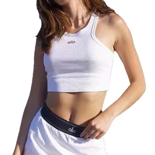 Alo Vest ผู้หญิงกีฬาโยคะ Casual I-Shaped สลิงขนาดเล็กสั้นเกลียวผ้าฝ้ายแท้ด้านใน Slim-fit Top ยุโรปและอเมริกา