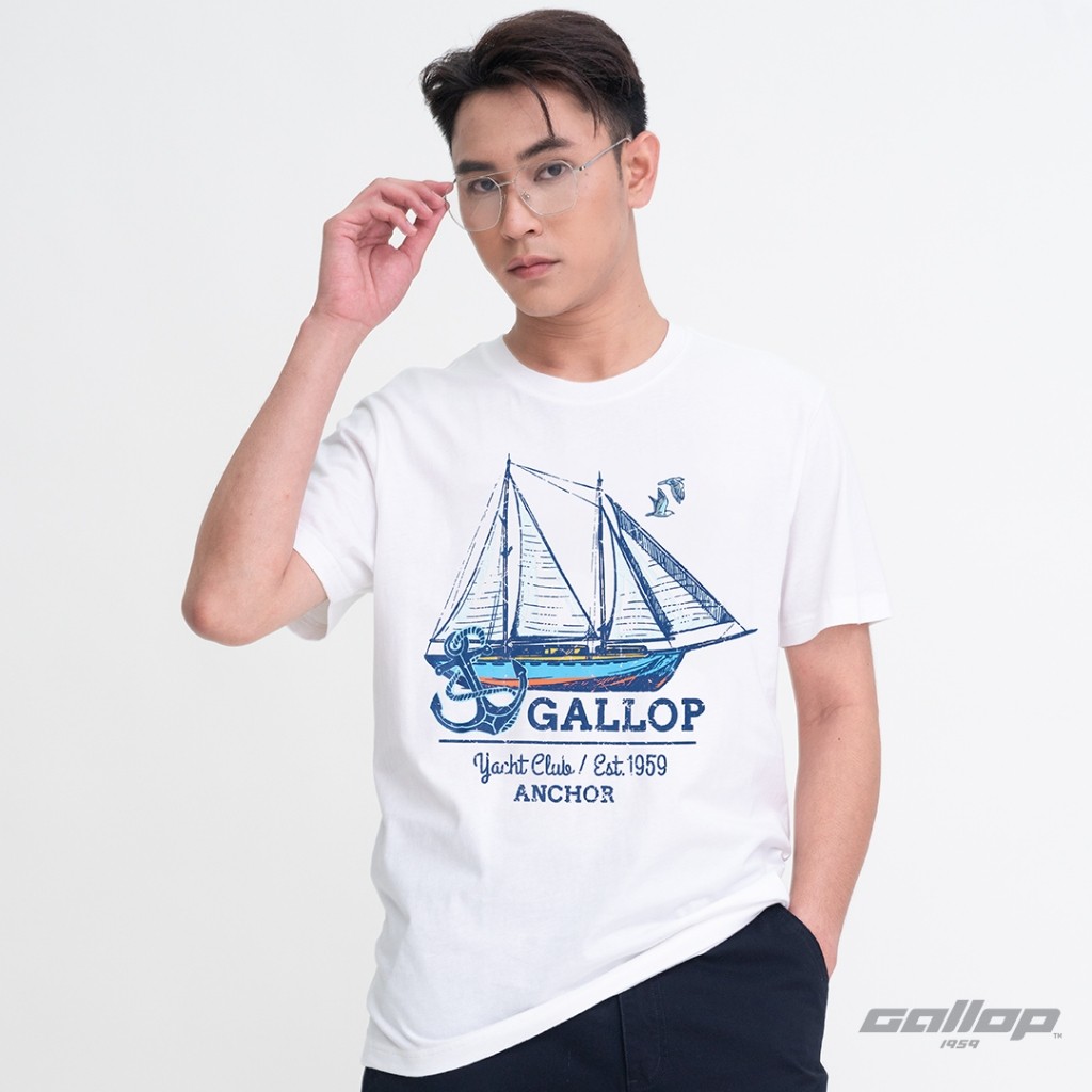 GALLOP: เสื้อยืดแฟชั่นสำหรับผู้ชาย ทำจากผ้าฝ้ายแท้