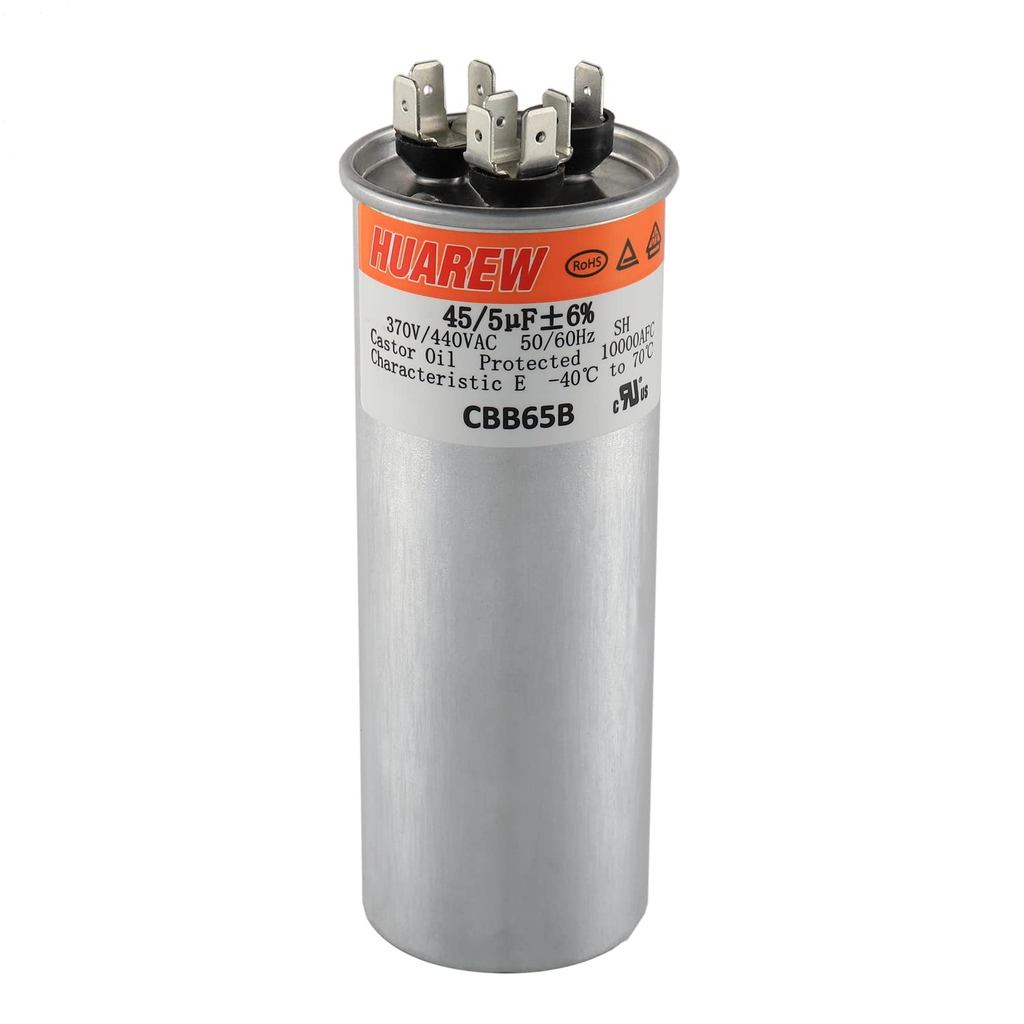 45/5 uF 45+5 MFD ±6% 370V/440V CBB65B AC Capacitor Dual Run รอบตัวเก็บประจุเปลี่ยน 45 5 uF MFD 370 4