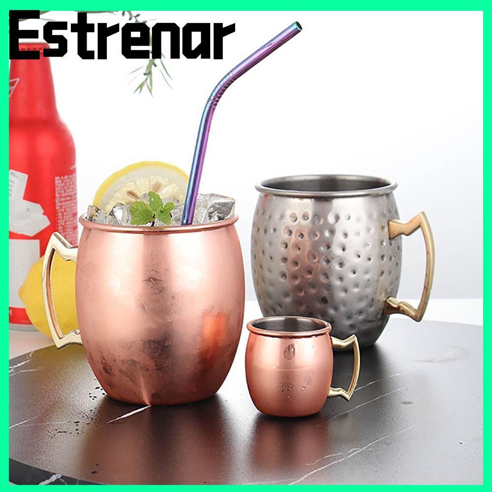 ESTRENAR ถ้วยทองแดงบริสุทธิ์, Moscow Mule 500ml ถ้วยแก้ว, Strong Riveted Handle แปรงลักษณะเรียบค้อน 