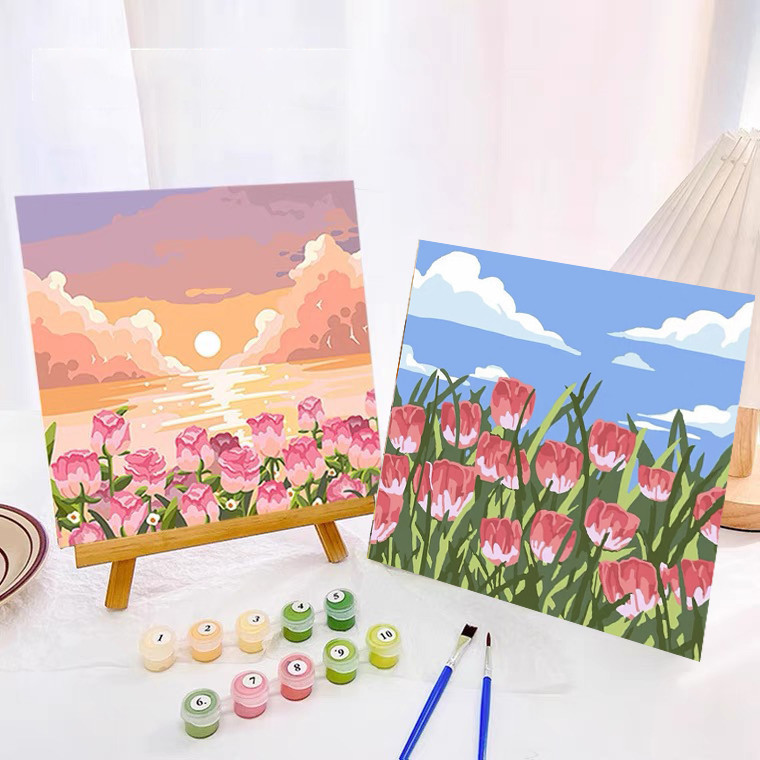 ระบายสีตามตัวเลข DiY ภาพวาดระบายสีตามตัวเลข ระบายสีตามเลข ภาพวาดสีน้ำมันดิจิตอลใส่กรอบ20X20ซม ของขวัญ DIYดภาพวาดตกแต่งผน