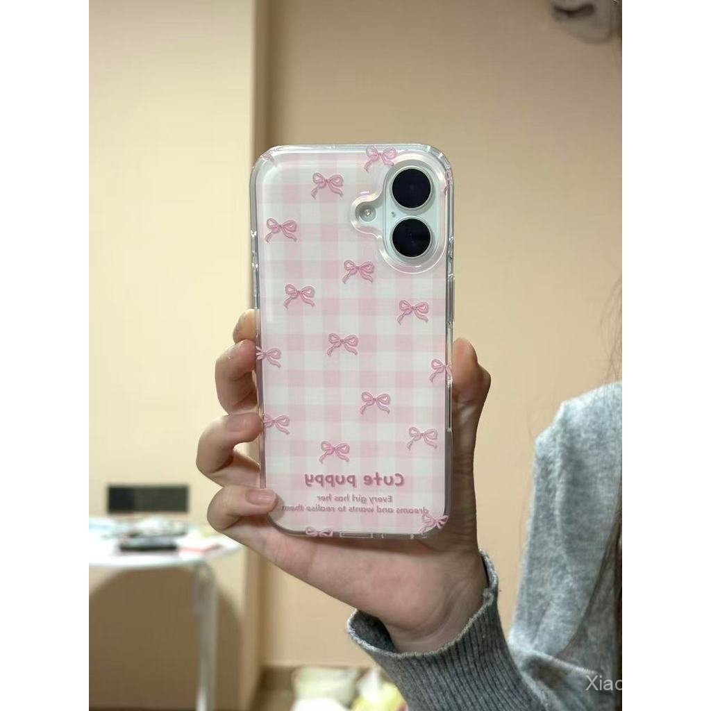 เคสโทรศัพท์เหมาะสําหรับiPhone 7 8 X XS XR XSMAX 11 12 13 14 15 16 17 Pro max Plus Airตาข่ายสีชมพูโบว