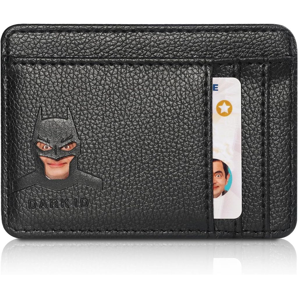 Dark ID Slim Leather Wallet for Men - Minimalist RFID Blocking Front Pocket Wallet - Superhero Face 