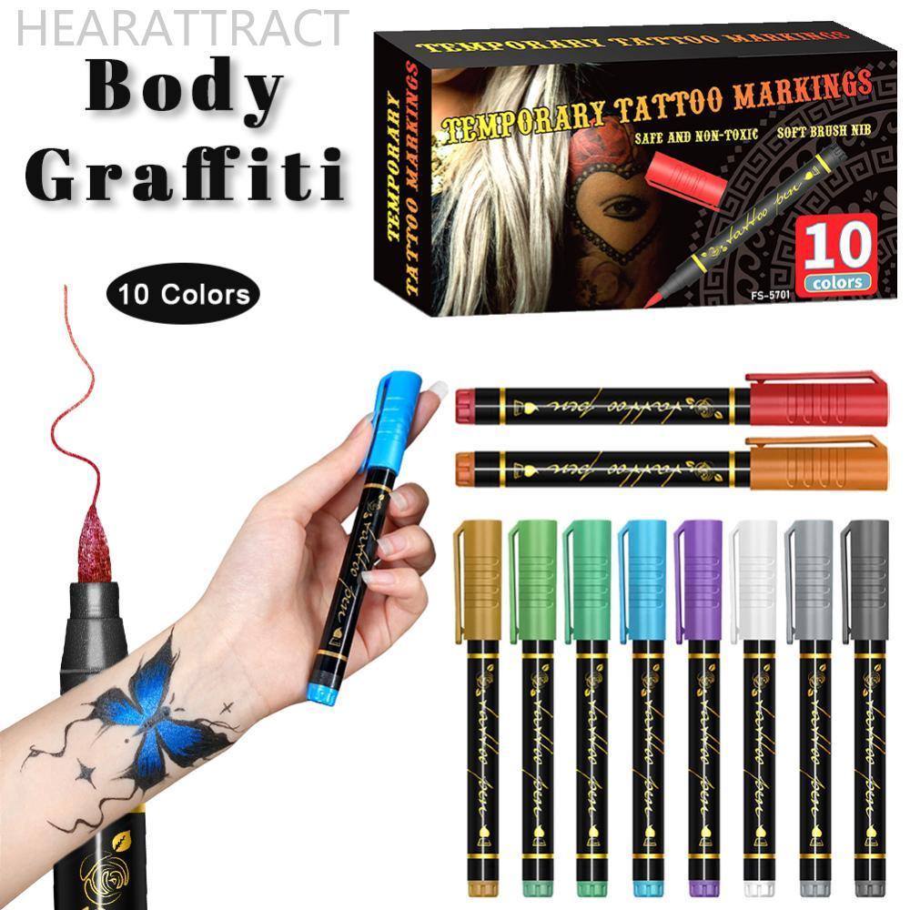 HEARATTRACT 10 สี Face Body Paint ชุด Body จิตรกรรมปากกาชั่วคราว Tattoo ปากกาแต่งหน้าสําหรับเด็กฮาโล