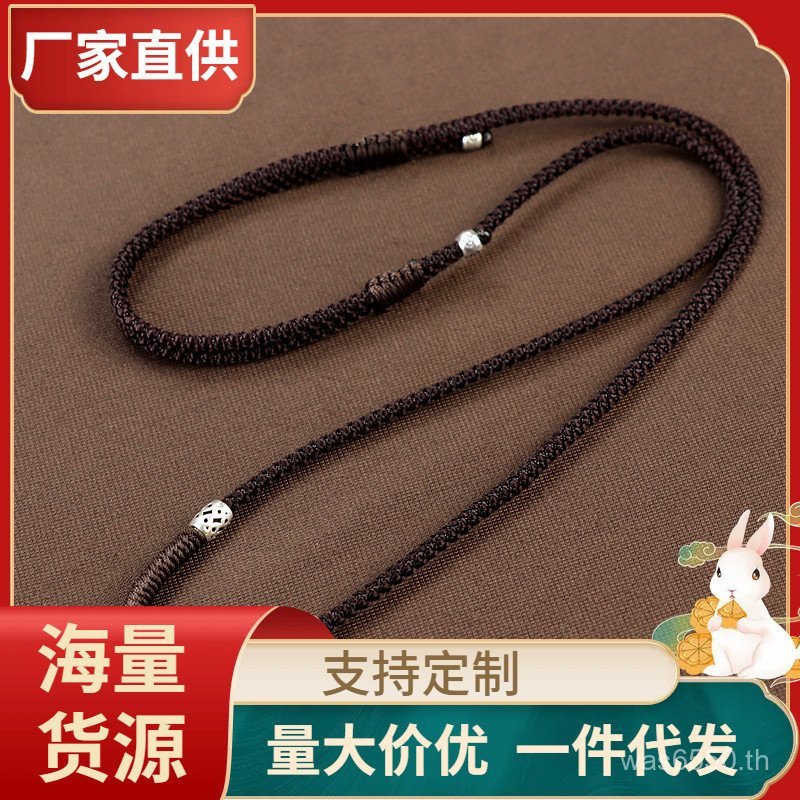 สร้อยคอมัดผม handmade เพชร knot และหยก obsidian สำหรับทั้งผู้ชายและผู้หญิง DSI1
