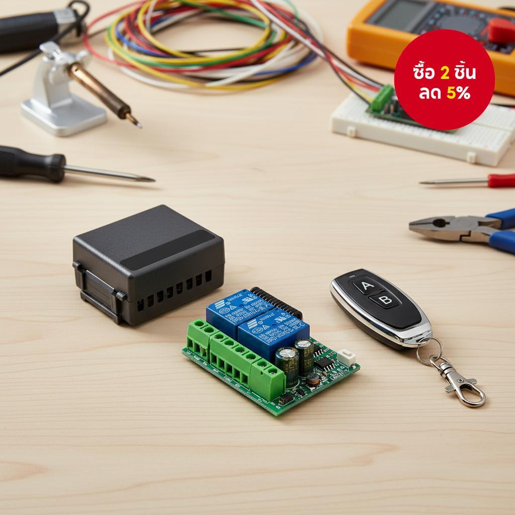 รีโมทไร้สาย RF433M 2 ช่อง DC12V 24V 10A สําหรับควบคุมมอเตอร์เดินหน้า-ถอยหลัง และไฟครัวเรือนแบบเสาไฟฟ้า