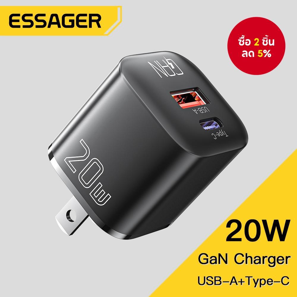 ชาร์จเจอร์ Essager 20W GaN USB Type C PD ชาร์จเร็ว QC 3.0 สำหรับ iPhone 14 13 12 11 Pro Max Mini และ iPad – โปรปัง