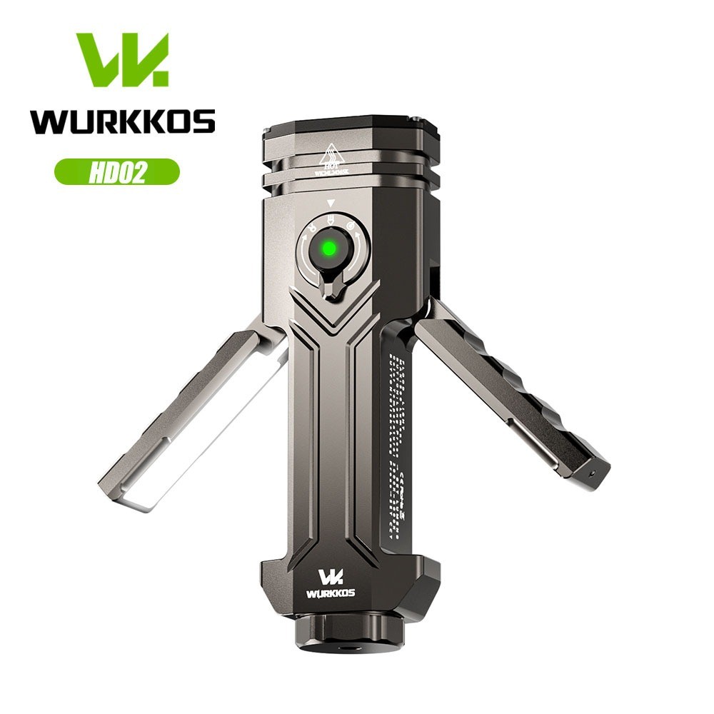 Wurkkos HD02 | ไฟฉายพับ Quad-Beam 3200 ลุมEns, สปอตไลท์/แสงม่วง/เลเซอร์เขียว และโหมดพาวเวอร์แบงค์