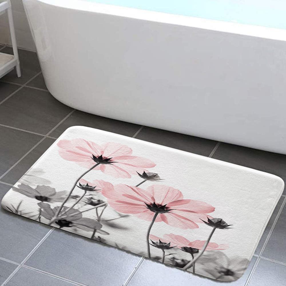 Pink Bathroom Rugs Mat, Cute Daisy Flower Elegant Wildflower Design Farmhouse Bath Rugs, Unique Flor