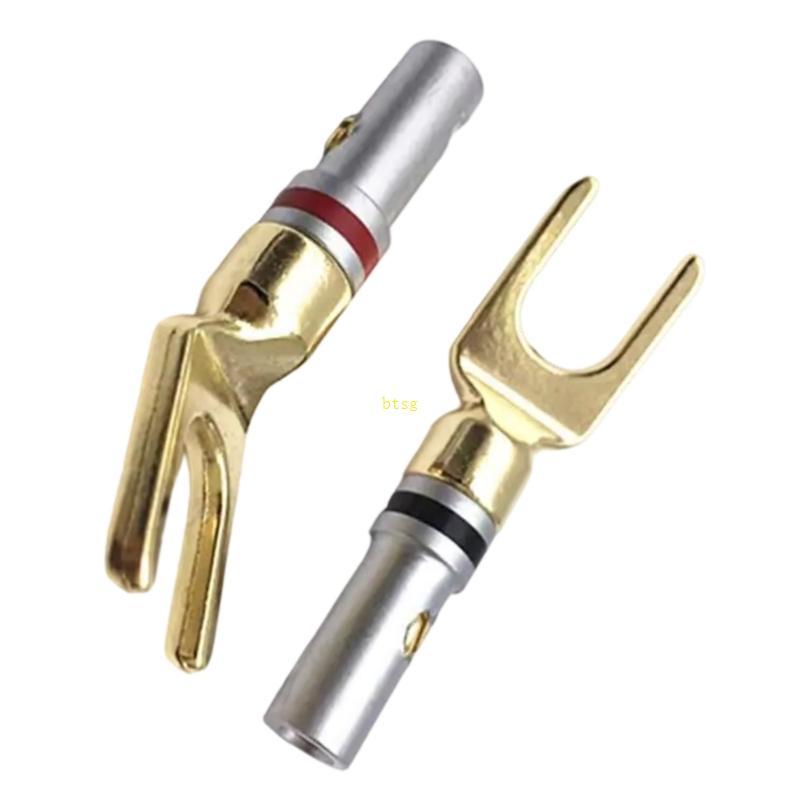Btsg Gold Plated 4mm Banana Fork Shape Y Spade Speaker Plug Connector สําหรับ Auditory Wire Minimal 