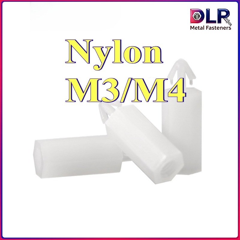 คอลัมน์พลาสติกหกเหลี่ยมแบบกดเข้า ไนลอน กันไฟฟ้า นํ้าหนักเบา ติดตั้งรวดเร็ว ขนาด M3-M4 [DLR-FC]