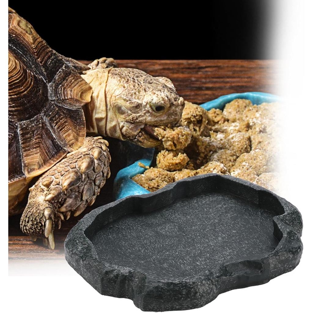 HEEPDD Reptile Bowl, Resin Rock Reptile Food and Water Feeder Pet Aquarium Ornament Terrarium Dish P