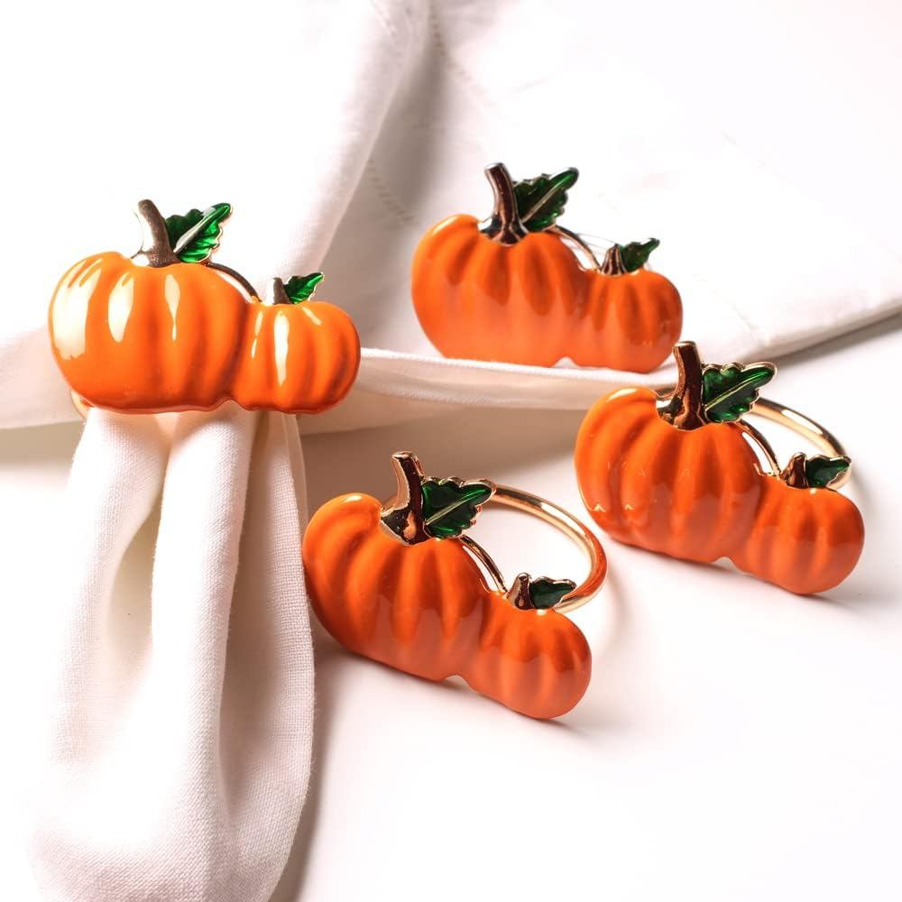 XIYAO Pumpkin Napkin Rings Set of 6 Metal Napkin Rings Holder,6 Pcs Fall Cloth Napkin Rings for Tabl