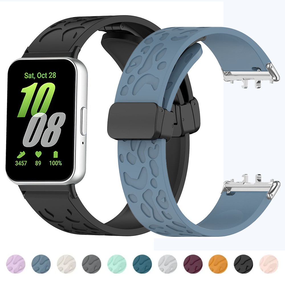 สายซิลิโคนแม่เหล็กสําหรับ Samsung Galaxy Fit 3 ขั้วต่อโลหะอุปกรณ์เสริมสร้อยข้อมือสมาร์ทวอทช์