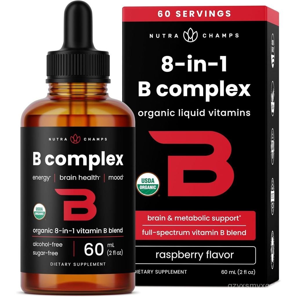 USDA Organic Vitamin B Complex Liquid Drops | B Vitamins อาหารเสริมคอมเพล็กซ์กับ B1, B2, B3, B6, B7,