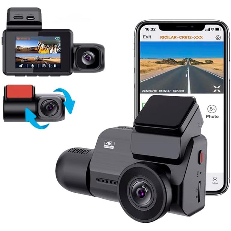 Xtremevision G444WCH 3-Channel 4K Dash Cam - หน้า 4K, หลัง 2K, ภายใน 1080P, WDR, WiFi, GPS, G-Sensor