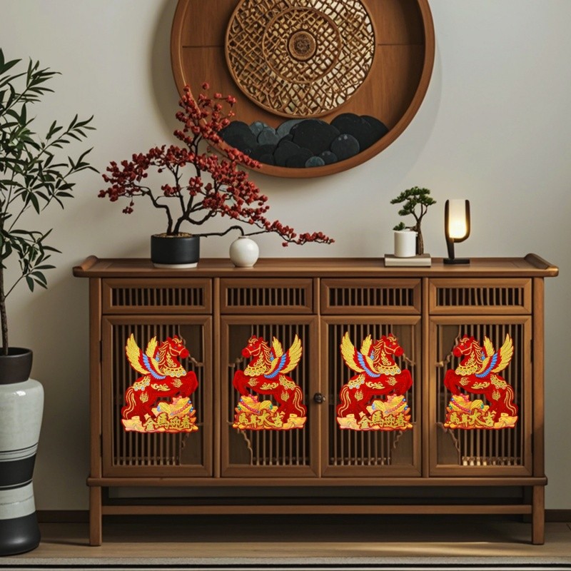 2026 ปีใหม่โชคดีบินม้ารูปแบบสติกเกอร์ประตู-จีนโบราณราศีม้าเทศกาลฤดูใบไม้ผลิหน้าต่างรูปลอก - รูปที่ 4